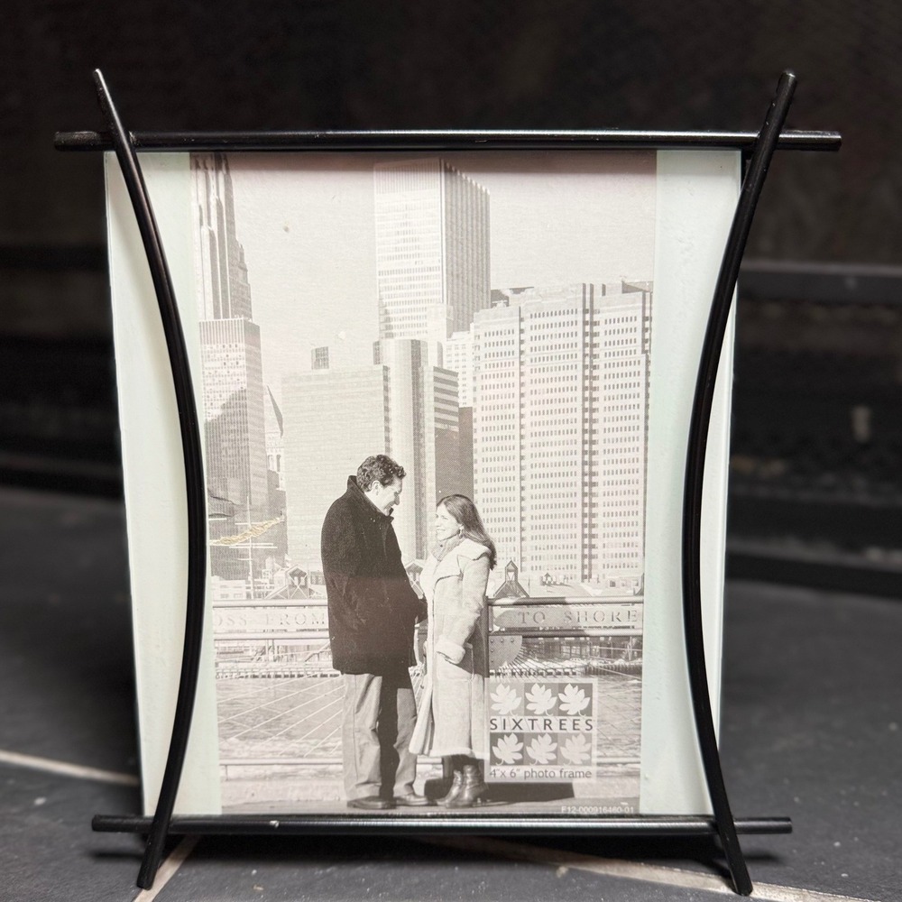New Modern Sixtrees‎ Bowed Frame Black Metal Curved Glass 4x6 Photo Frame 60446A